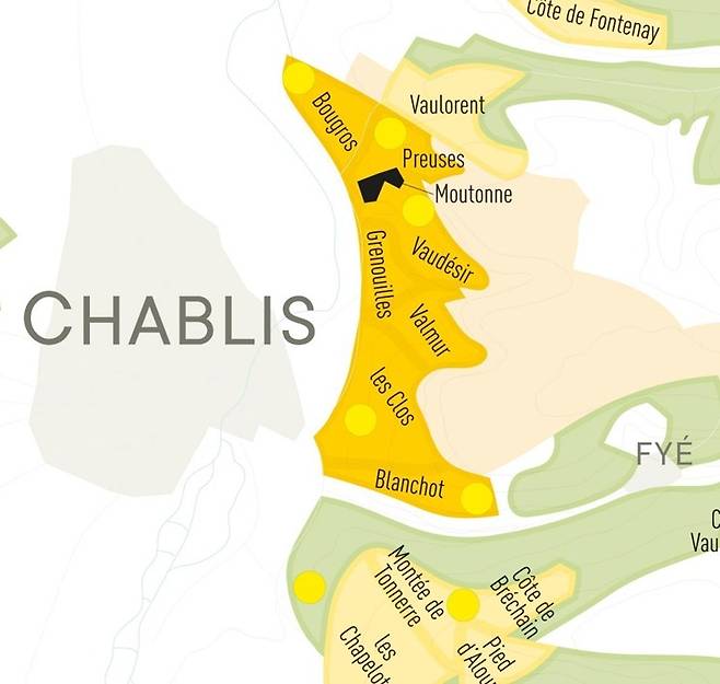 도멘 롱-드파키 샤블리 그랑크뤼 모노폴 ‘무토네’ 위치. 홈페이지