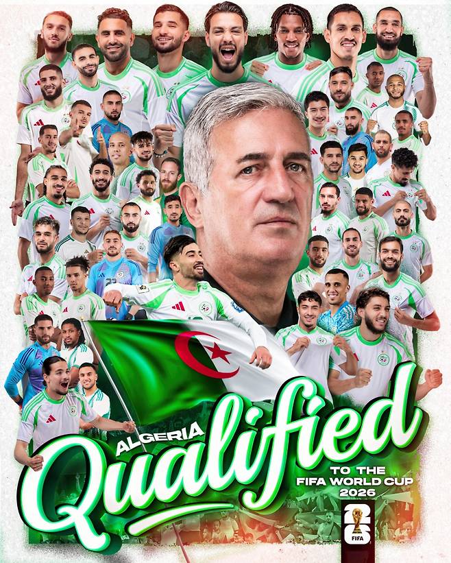 2026 국제축구연맹(FIFA) 북중미 월드컵 본선에 진출한 알제리 축구 대표팀. /사진=알제리축구협회 SNS 캡처