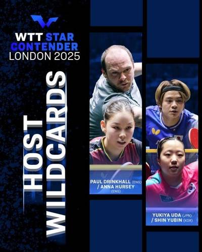 WTT 스타 컨텐더 런던에 혼복 와일드카드로 초청받은 신유빈(맨 오른쪽 아래). [WTT 인스타그램 캡처. 재판매 및 DB 금지]