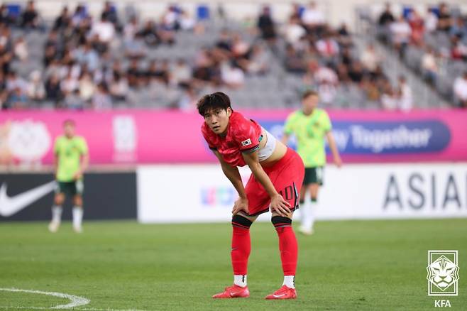 U-22 대표팀에 차출된 배준호가 훈련 중 어깨 부상을 입어 조기 복귀한다. 사진=대한축구협회