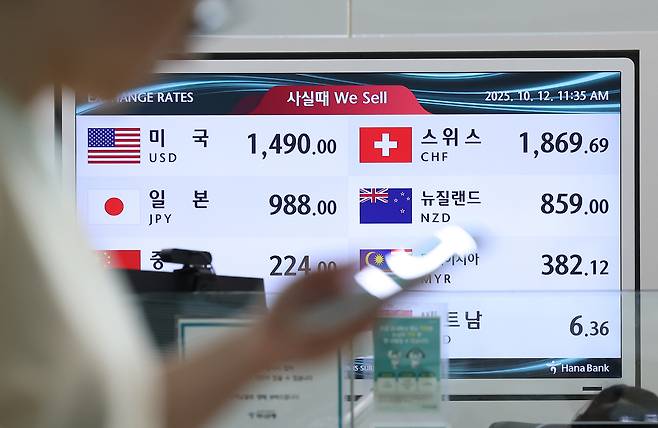 미중 관세전쟁 재개 여파로 원·달러 환율이 야간 거래에서 한때 1432원을 돌파하며 5개월 만의 최고치를 기록한 가운데 12일 인천국제공항 제1여객터미널 환전소에 환율 시세가 표시되고 있다.&nbsp; &nbsp; 뉴스1