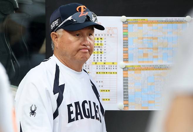 <yonhap photo-4051="">김경문 한화 감독. <저작권자 ⓒ 1980-2025 ㈜연합뉴스. 무단 전재 재배포 금지, AI 학습 및 활용 금지></yonhap>