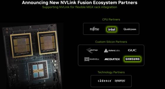 13일(현지시간) 엔비디아가 'NV링크 퓨전' 협력사에 인텔(CPU)와 삼성전자(파운드리)를 추가한다고 발표했다. 사진 엔비디아