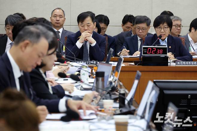 정은경 보건복지부 장관 14일 서울 여의도 국회에서 열린 보건복지위원회의 보건복지부 등에 대한 국정감사에서 의원 질의에 답변을 하고 있다. 윤창원 기자