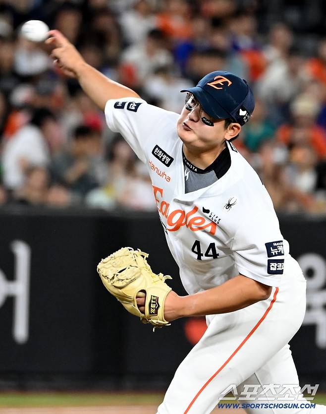 3일 대전 한화생명볼파크에서 열린 NC와 한화의 경기, 9회초 한화 김서현이 역투하고 있다. 대전=허상욱 기자wook@sportschosun.com/2025.09.03/