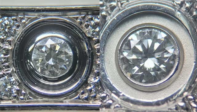 까르띠에 러브 라인 풀 파베 세팅 반지 정상품(왼쪽)과 불량품(오른쪽). 온라인 커뮤니티 갈무리