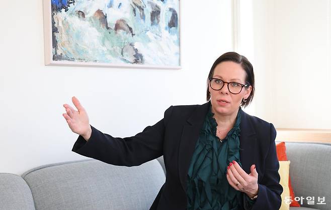 16일 마리아 말메르 스웨덴 스테네르가르드 외교장관 인터뷰. 홍진환 기자 jean@donga.com