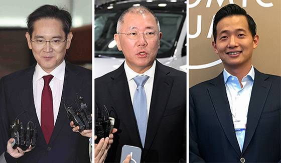 미국과의 관세 협상 데드라인을 하루 앞두고 국내 대기업 총수들도 잇따라 미국 워싱턴DC에 집결했다. 이재용 삼성전자 회장과 정의선 현대차그룹 회장, 김동관 한화그룹 부회장(왼쪽 사진부터)은 현지에서 정부 관계자들과 관세 협상 지원에 나설 예정이다. [뉴시스·뉴스1, 사진 한화]