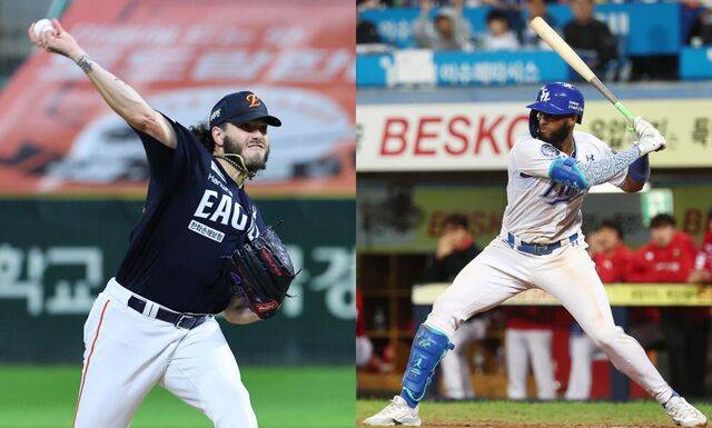 올 정규시즌 최우수선수(MVP)를 놓고 치열한 경쟁을 벌인 한화 이글스의 코디 폰세(왼쪽)와 삼성 라이온즈의 르윈 디아즈. 17일 막 올리는 2025 프로야구 플레이오프에서 자존심을 건 맞대결을 펼친다. 연합뉴스