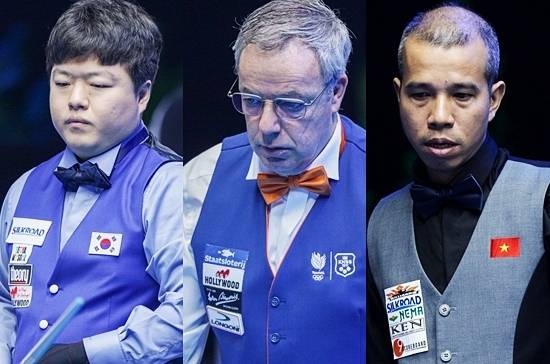 16일 새벽(한국시간) 세계3쿠션선수권이 종료되며 32강 진출자가 가려졌다. 상위 랭커 17명 중 유일하게 1명만 탈락하고 16명이 32강에 올랐다. 기존 강호들을 위협하는 ‘언더독’은 눈에 띄지 않았다. (왼쪽부터) 세계 랭킹 1~3위 조명우 야스퍼스 트란퀴옛치엔. (사진=SOOP)
