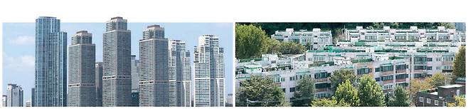 정부의 무차별 토지거래허가구역 지정 확대 탓에 운명이 엇갈린 도곡동 타워팰리스 오피스텔(왼쪽)과 고척동 산업인 아파트. 타워팰리스 오피스텔은 규제 대상서 제외된 반면, 1976년 준공된 산업인 아파트는 포함됐다. 매경DB·한주형 기자