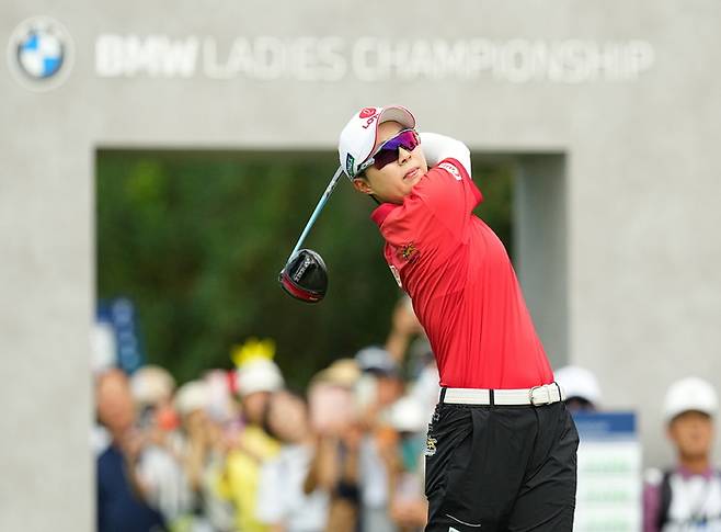 김효주가 16일 열린 BMW 레이디스 챔피언십 2025 1라운드에서 티샷을 하고 있다. 사진 | BMW 코리아