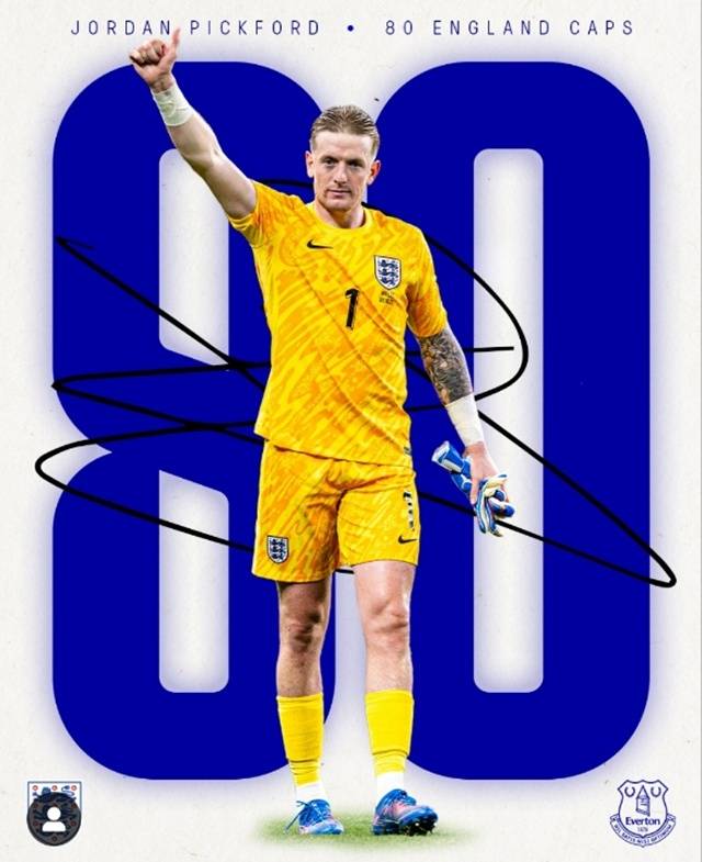 잉글랜드 대표팀으로 A매치 80경기를 소화한 조던 픽포드. /사진=에버턴 SNS