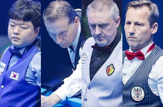 세계1위 조명우가 ‘2025 제77회 세계3쿠션선수권’ 4강전서 폴리크로노풀로스에게 완승을 거두고 4강에 진출, 멕스와 결승진출을 다툰다. 또다른 4강전은 쿠드롱-카호퍼 경기다. (왼쪽부터) 조명우-멕스, 쿠드롱-카호퍼. (사진=SOOP) 
세계1위 조명우가 ‘2025 제77회 세계3쿠션선수권’ 4강전서 폴리크로노풀로스에게 완승을 거두고 4강에 진출, 멕스와 결승진출을 다툰다. 또다른 4강전은 쿠드롱-카호퍼 경기다. (왼쪽부터) 조명우-멕스, 쿠드롱-카호퍼. (사진=SOOP)