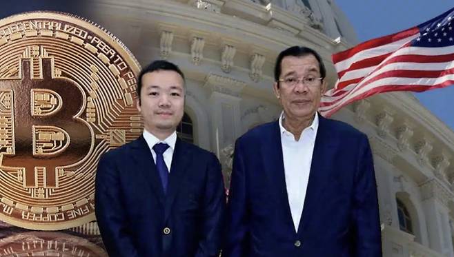 왼쪽부터 프린스그룹 천즈 회장, 훈센 총리/사진=캄보디아데일리 캡처