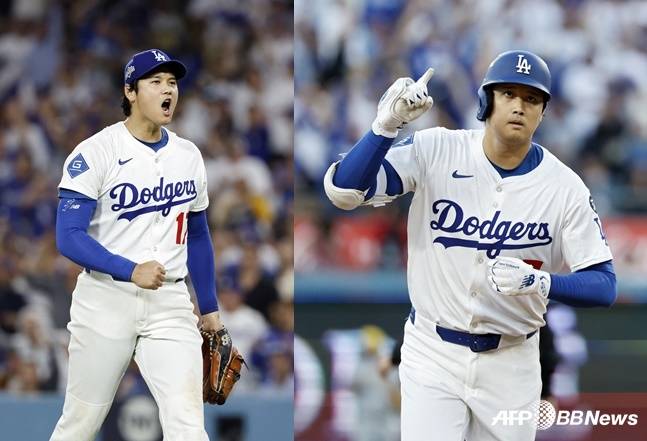 다저스 오타니가 18일 밀워키와 NLCS 4차전에서 투수로는 6이닝 10탈삼진 무실점, 타자로는 3개의 홈런을 터뜨리며 팀을 월드시리즈에 올려놨다. /AFPBBNews=뉴스1