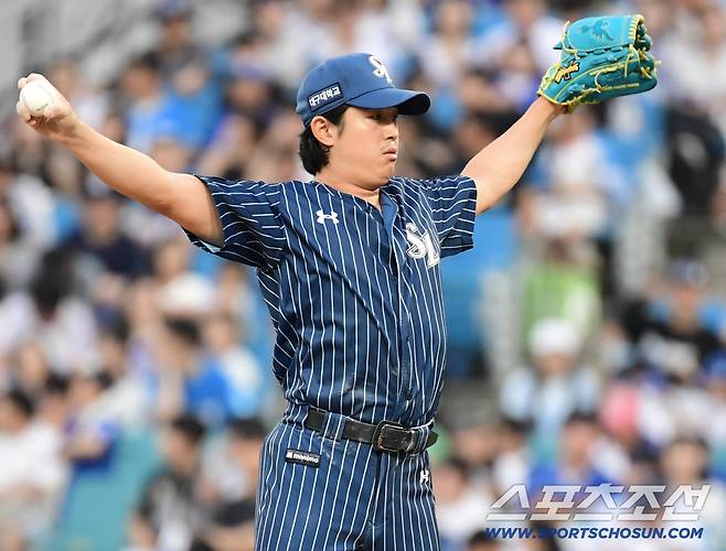 14일 대구 삼성라이온즈파크에서 열린 삼성과 KT의 경기. 투구를 준비하고 있는 삼성 양창섭. 대구=송정헌 기자songs@sportschosun.com/2025.09.14/