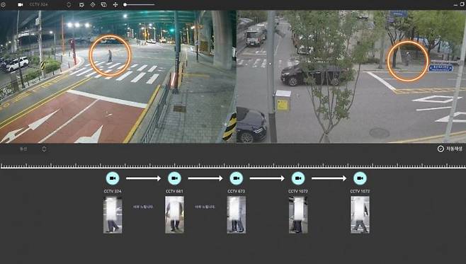 안양시 인공지능 동선 추적 시스템 '에이드'가 실종된 치매 노인을 추적하는 모습. 안양시