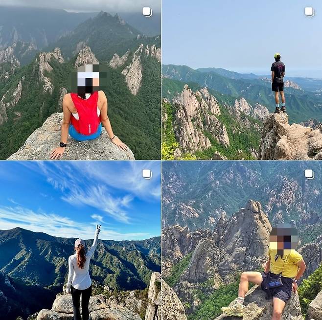 Photos on Instagram tagged at the 1,275-meter rocky peak in Seoraksan, a spot that has become popular among hikers and influencers despite access restrictions. (Instagram)