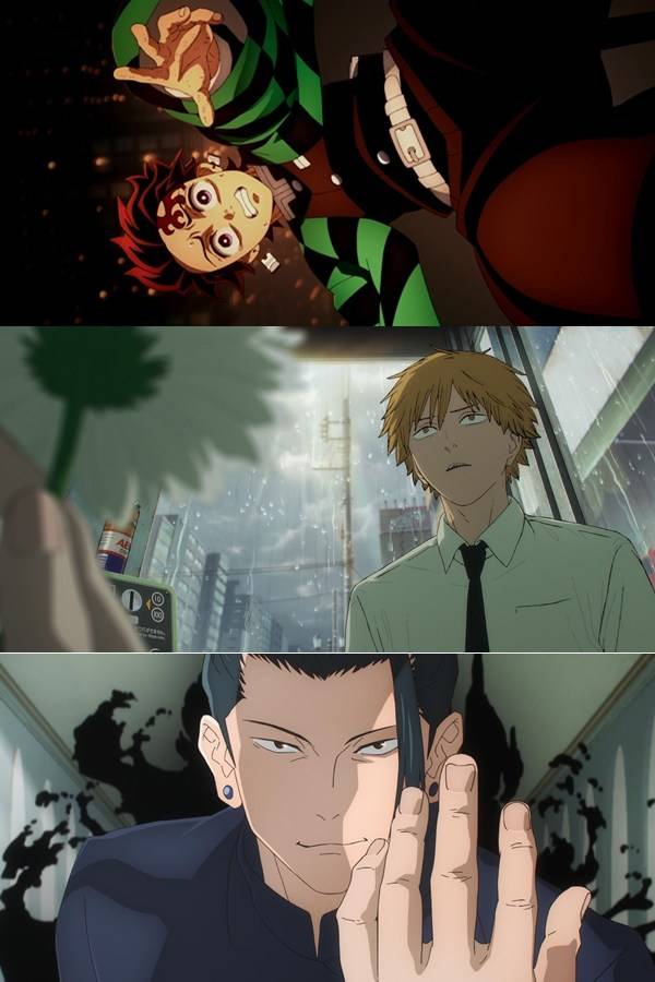 영화 '귀멸의 칼날 : 무한성편',&nbsp;'극장판 체인소 맨: 레제편',&nbsp;'극장판 주술회전: 회옥·옥절' 보도 스틸&nbsp;ⓒCJ ENM,&nbsp;소니 픽쳐스,&nbsp;MAPPA, 메가박스중앙㈜ (위쪽부터)