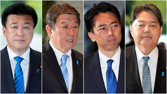 왼쪽부터, 기하라 미노루 내각관방장관, 모테기 도시미쓰 외무상, 고이즈미 신지로 방위상, 하야시 요시마사 총무상./로이터 ·AP 연합뉴스