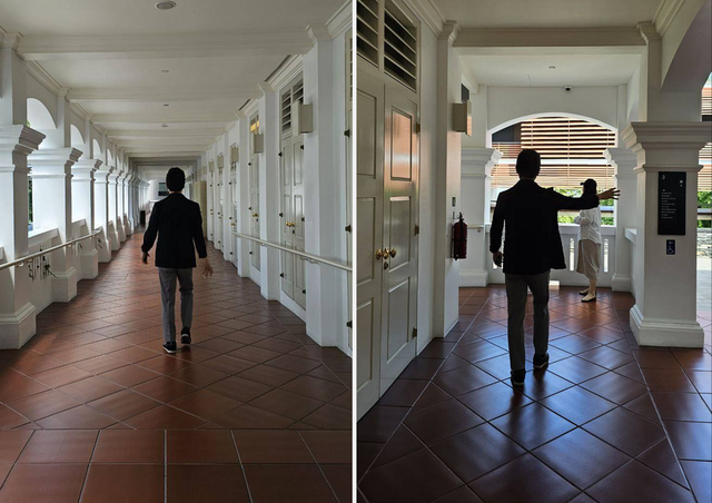 윤석열 정부 대통령실 미래전략기획관으로 외교 활동에 나섰던 장성민 국민의힘 경기 안산갑 당협위원장은 도널드 트럼프 미국 대통령과 북한 김정은 국무위원장(오른쪽)의 사상 첫 미북정상회담 장소였던 싱가포르 센토사 섬 카펠라 호텔을 올해 초 방문했다고 SNS를 통해 밝혔다. 그는 회담 장소였던 공간들을 직접 둘러보기도 했다.<장성민 전 국회의원 페이스북 사진 갈무리>