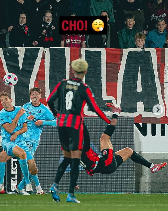 몸을 날린 시저스킥으로 골을 터트린 조규성. [사진 미트윌란]