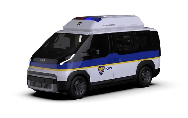 기아 ‘PV5’ 모델을 기반으로 제작된 ‘E순찰차’ 외부 모습. 드론 스테이션이 닫힌 상태다. [경찰청]