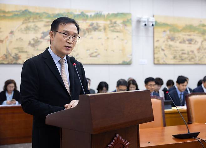 [수원=뉴시스] 20일 국회에서 열린 교육위원회의 경기도교육청에 대한 국정감사에 출석한 임태희 경기도교육감이 발언하고 있다. (사진=경기도교육청 제공) 2025.10.21. photo@newsis.com *재판매 및 DB 금지