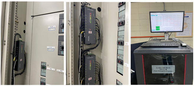 AI 기반 철도역사 에너지통합제어시스템의 전력 측정 설비와 콘솔. 철도연 제공