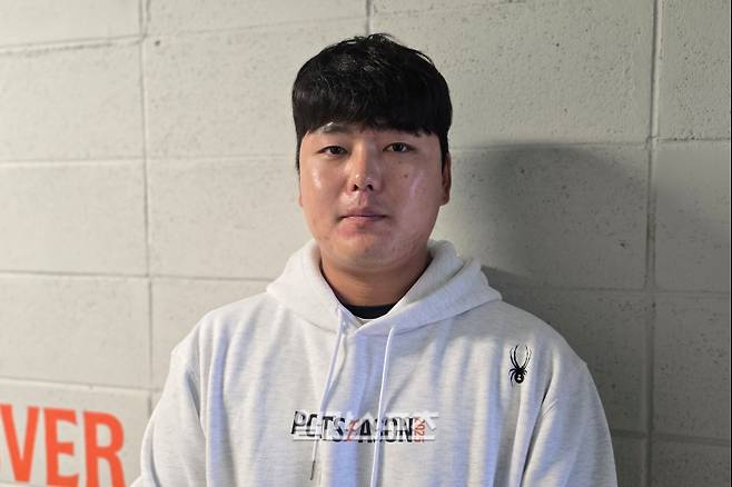 18일 경기 전 만난 한화 불펜포수 김지현. 대전=윤승재 기자
