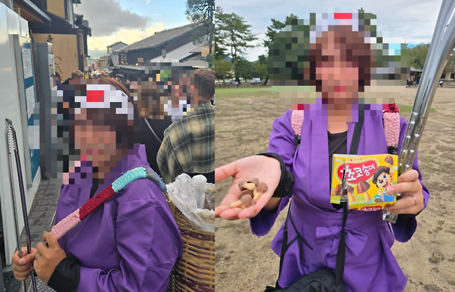 한국인 관광객이 많이 찾는 일본 나라현의 ‘사슴공원’에서 쓰레기를 줍는 한 여성이 한국인 혐오 게시물을 올렸다가 자국 네티즌들로부터 비난을 받고 있다. [사진출처 = 엑스]