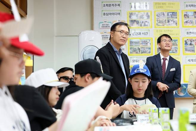 임태희 경기도교육감이 22일 파주 파양초등학교 체육관에서 열린 정책 브리핑에 참여하고 있다. (경기도교육청 제공)