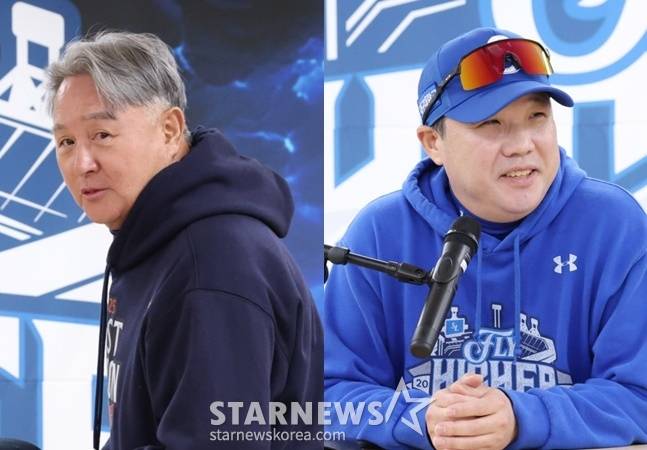 한화 김경문 감독(왼쪽)과 삼성 박진만 감독. /사진=김진경 대기자