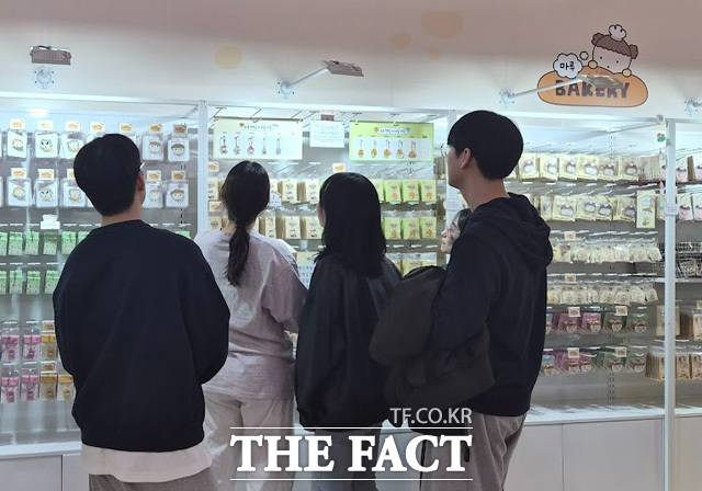 22일 '오승혁의 '현장''은 서울 송파 롯데월드몰에서 웹툰 팝업스토와 페스티벌 등을 지켜보며 웹툰의 영향력 확대를 체감했다. 이날 '마루는 강쥐' 팝업스토어에서 사람들이 굿즈를 흐뭇하게 지켜보고 있다. /잠실 롯데월드몰=오승혁 기자