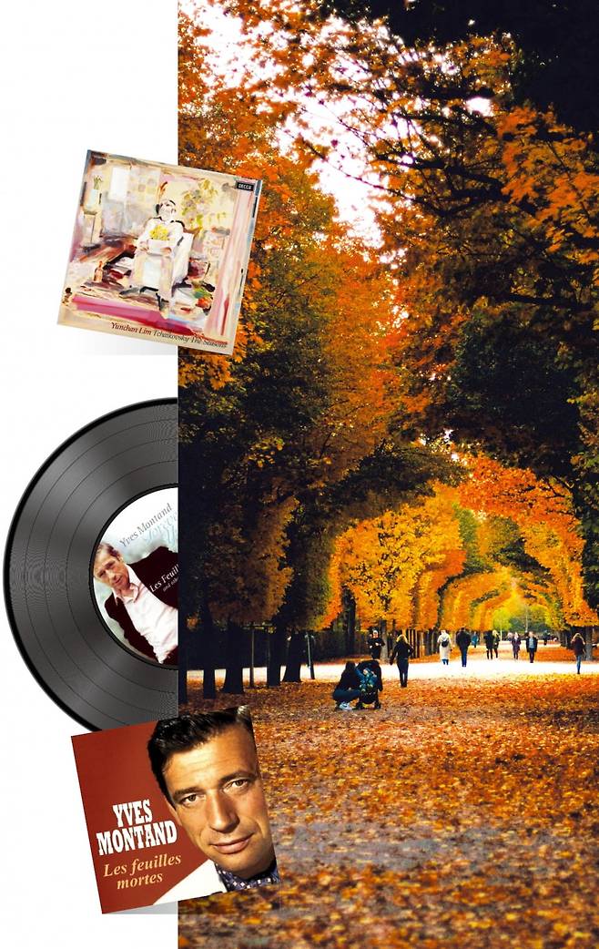 임윤찬 ‘차이콥스키: 사계’ 앨범(위)
이브 몽탕 ‘고엽’ 앨범과 커버.  스포티파이(아래)