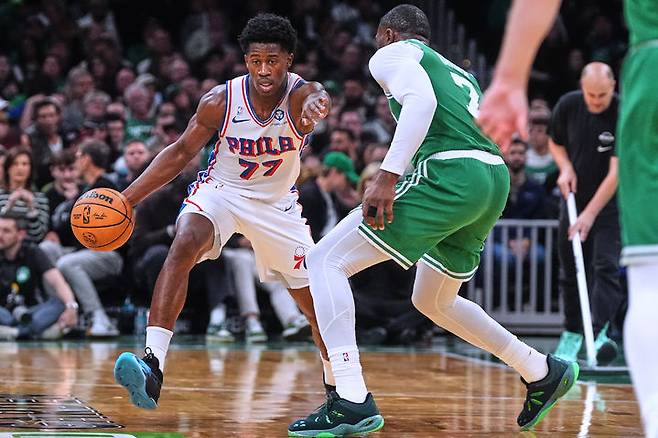 [보스턴=AP/뉴시스] 미국프로농구(NBA) 필라델피아 세븐티식서스의 VJ 에드지컴. 2025.10.22.