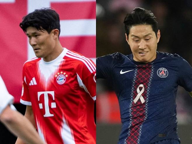 바이에른 뮌헨 김민재(왼쪽)와 PSG 이강인은 모두 팀에서 확실한 주전은 아니다. 그러나 양상은 사뭇 다르다. 김민재는 아예 벤치 멤버로 분류됐고, 이강인은 조금씩 출전 기회를 늘리면서 상승 곡선을 그리고 있다. AP뉴시스