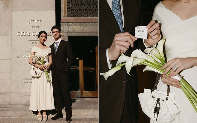 지난해 2월 미국 뉴욕 법원에서 가족 결혼식을 올린 지방시 창립자 후손 션 태핀 드 지방시와 한국계 연인 정다혜씨./인스타그램