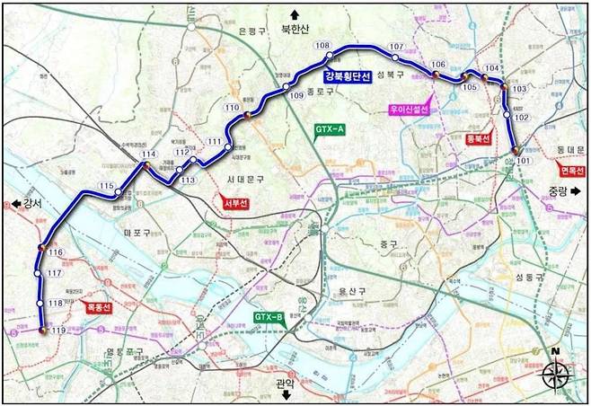 강북횡단선 노선도