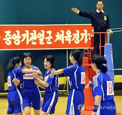 북한에서의 여자배구 경기 모습. [연합뉴스 자료사진]