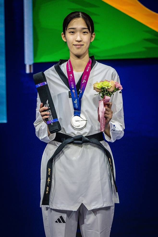 여자 57㎏급 은메달을 딴 김유진. [세계태권도연맹 제공. 재판매 및 DB 금지]