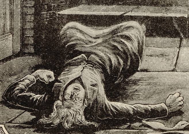 작자미상, 과거와 현재의 유명 범죄 : 잭 더 리퍼의 첫 살인 사건이 발견되다(일부 확대), 1903