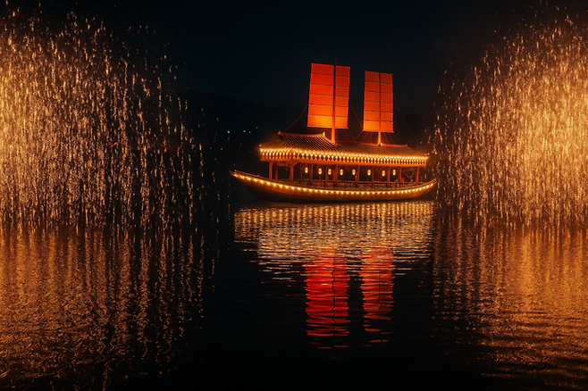 지난해 열린 여주오곡나루축제에서 선보인 '낙화놀이'. 사진=여주세종문화관광재단