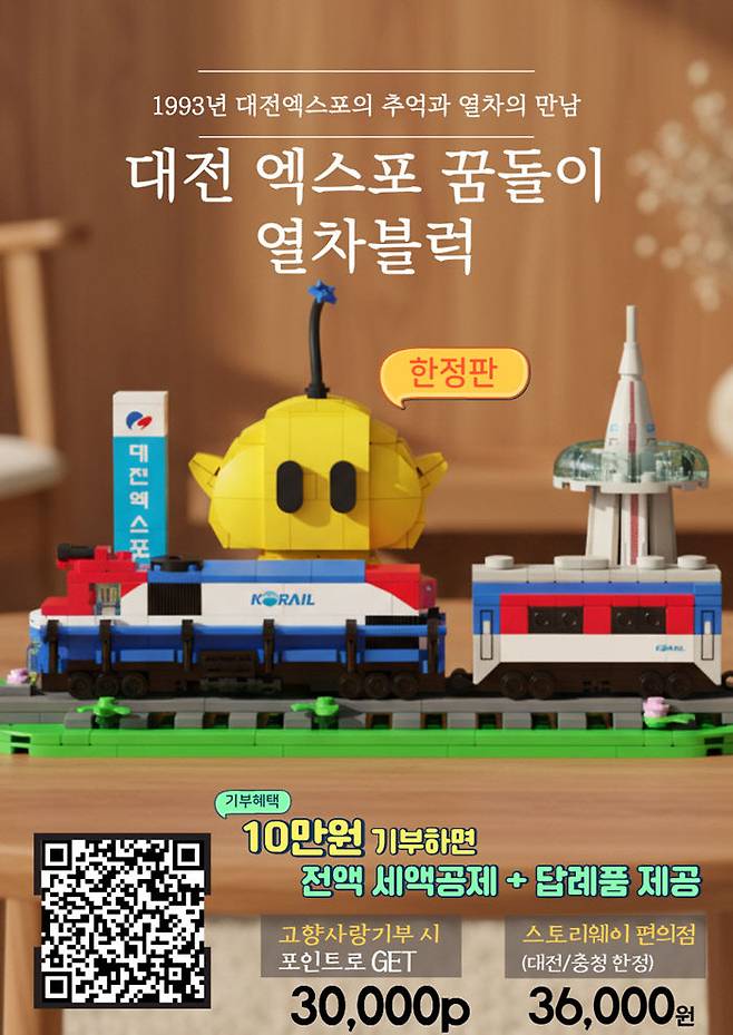 1993년 대전엑스포의 상징과 철도 문화를 결합한 '대전엑스포 꿈돌이 열차블럭'이 고향사랑기부제 답례품으로 등록됐다. 제공은 대전시