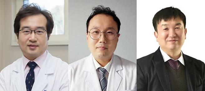 (왼쪽부터) 전재용 울산의대 서울아산병원 재활의학과 교수·천화영 의공학연구소 박사·윤현식 서울과학기술대학교 교수ⓒ서울아산병원