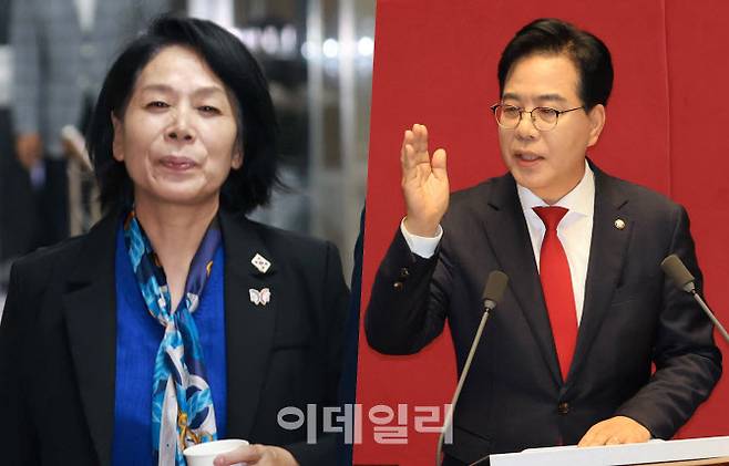 왼쪽부터 더불어민주당 소속 최민희 국회 과학기술방송통신위원장, 송언석 국민의힘 원내대표. (사진 = 이데일리DB)