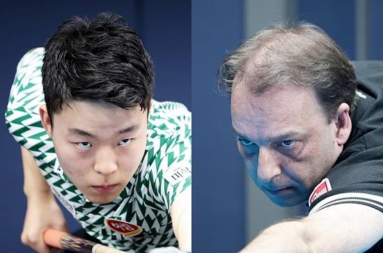 PBA 신성 김영원(왼쪽)이 28일 열린 휴온스 PBA챔피언십 4강에서 팀 동료 P.응우옌을 꺾고 결승에 진출 ‘레전드’ 산체스를 상대로 11개월만에 정상 도전에 나선다. (사진=PBA)