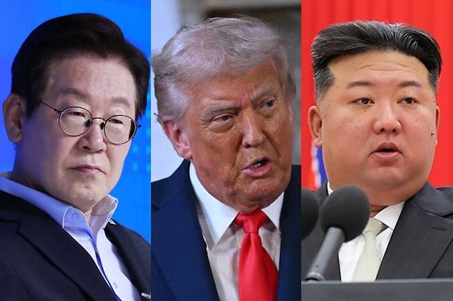 왼쪽부터 이재명 대통령, 도널드 트럼프 미국 대통령, 김정은 북한 국무위원장 ⓒ연합뉴스