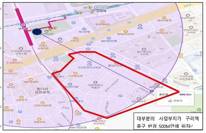 구리시 수택A구역 도심복합개발사업 부지 표시도. 사진=수택A구역도심복합개발추진위